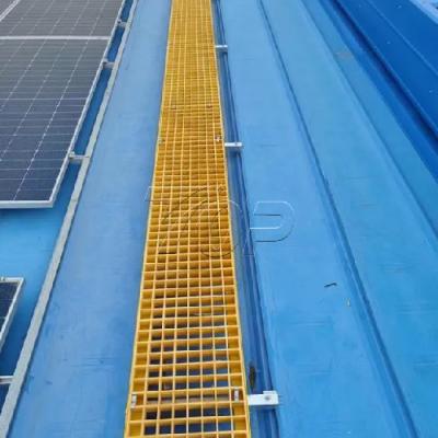 Solar rooftop walkways with grit non-slip FRP grating